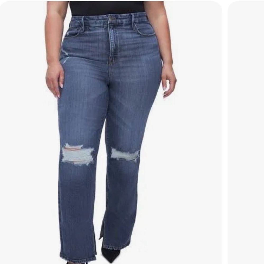 Good American Distressed Blue Straight Leg Jeans
